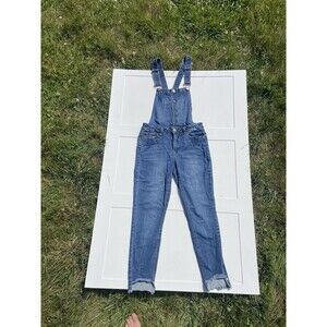 Dollhouse 90s Bib Overalls Juniors M Skinny Stretch Medium Wash Zip Side